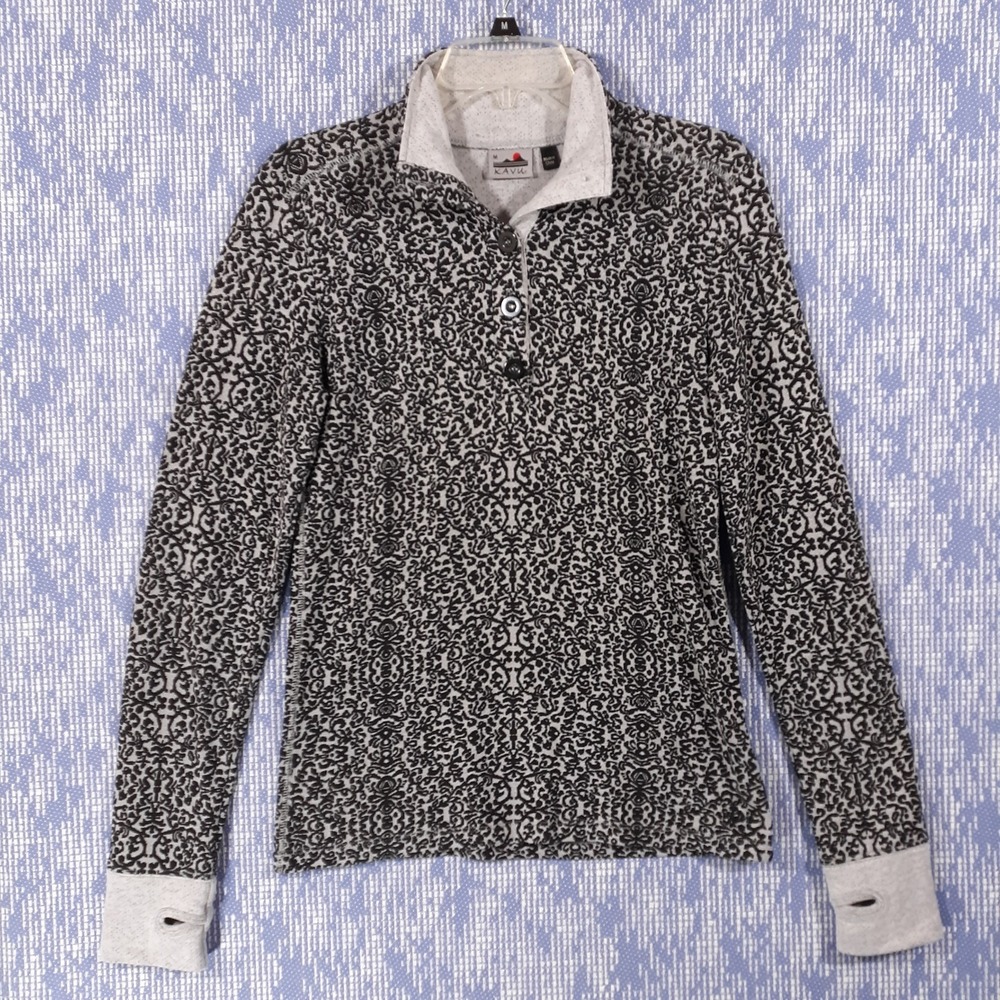 Kavu Sweater Womens Medium Gray Black Cotton Blend Outdoor Mock Neck